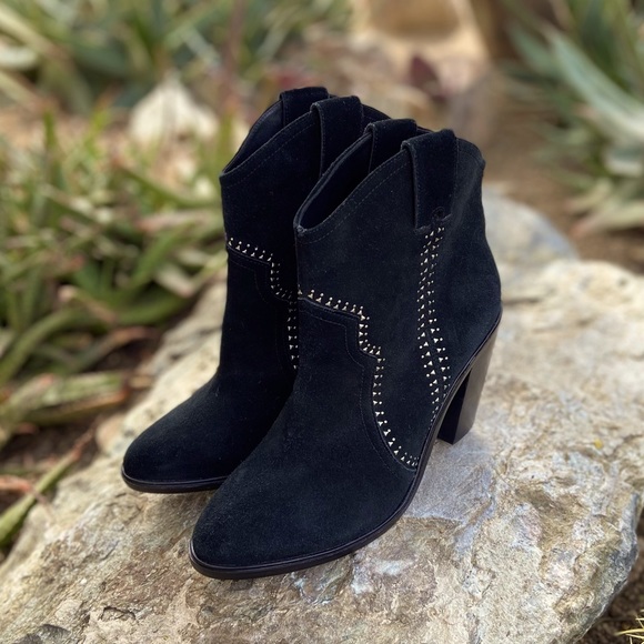 JOIE Monte Western Suede Ankle Boots with Silver Studs - Picture 2 of 12